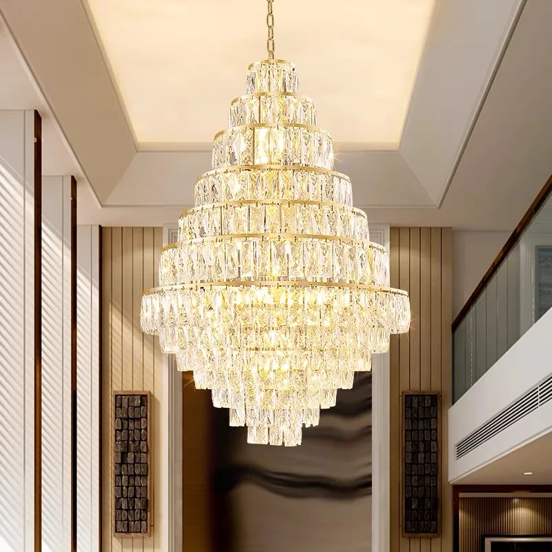 Villa Hollow Duplex Building Chandelier Crystal Hall Spiral Staircase Post-modern Living Room Hotel Lobby Light Luxury Lamp