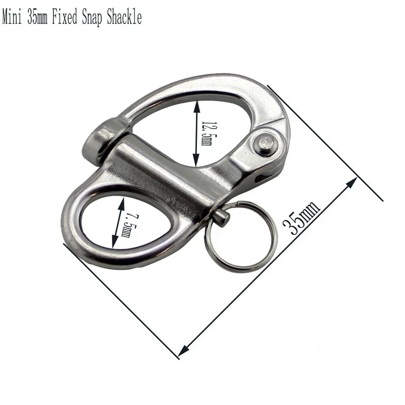 5Pcs 35mm Stainless Steel Mini Fixed Snap Shackle Quick Release Fixed Shackles with Round Ring Marine Boat Rigging Hardware