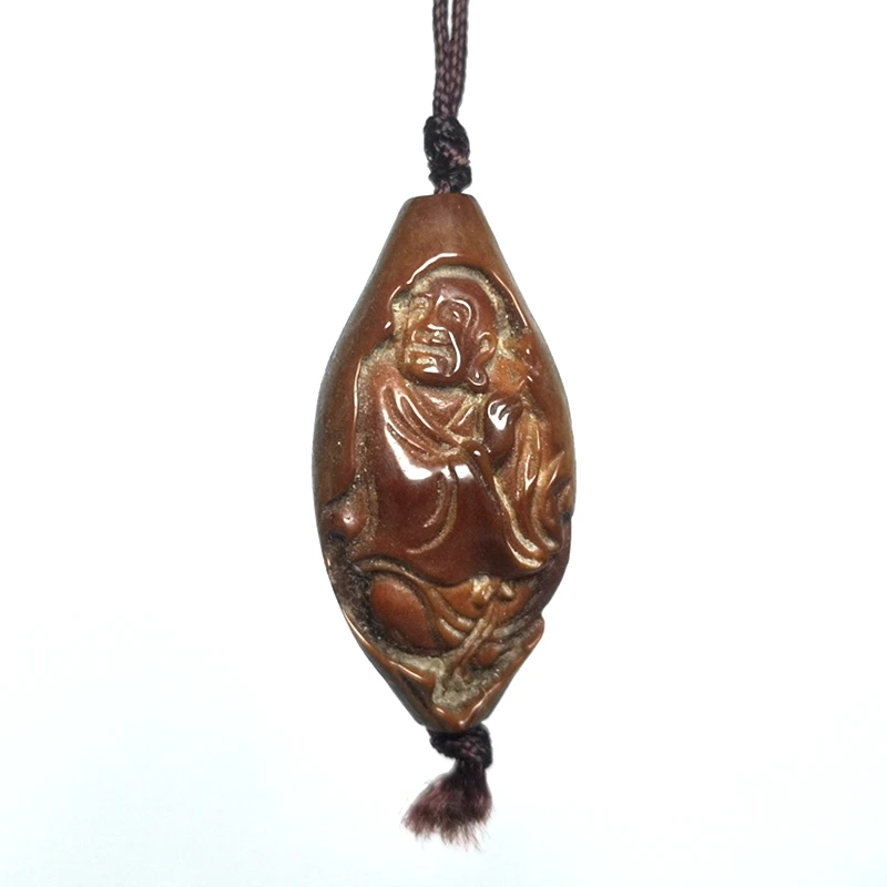 YIZHU CULTUER ART Size 3.5 × 1.6 cm Old Chinese Hand Carving Olive Bodhidharma Buddha Statue Amulet Pendant Gift