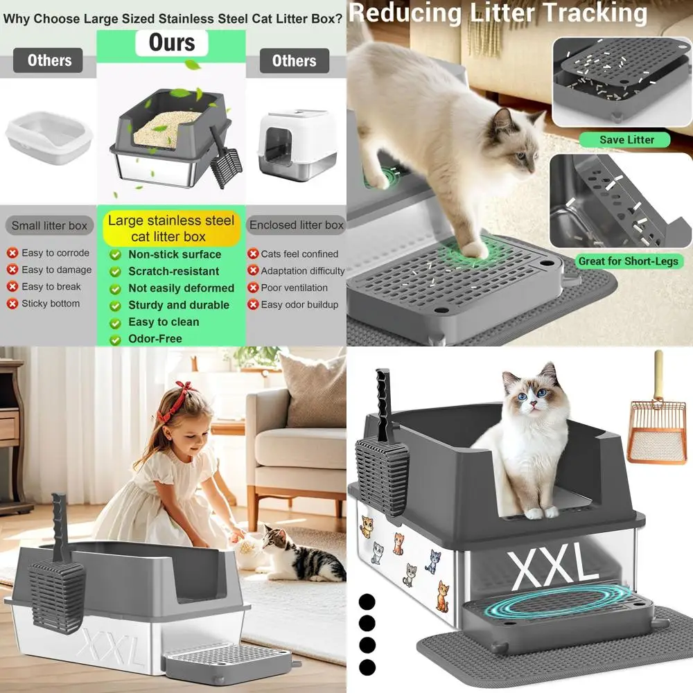 

Большой лоток для кошек из нержавеющей стали с высокими бортиками, герметичный, без запаха, легко чистится, идеально подходит для здоровой жизни кошек