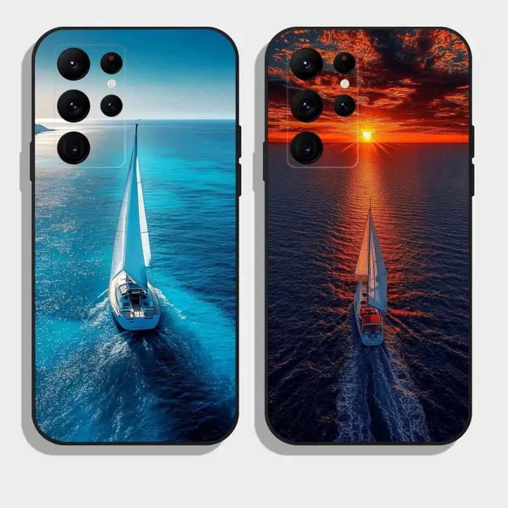 

S-Sailing B-Boat Ocean Naval Nautical Sea Phone Case For Samsung Galaxy A73,21,22,32,71,53,52,51,80,5G Soft Black Cover