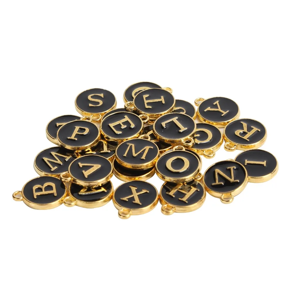 26pcs Double Sided Letter Pendant Charms Round Shape A-Z Alphabet Charms Metal Alloy Initial Letter Pendants Bag Decoration