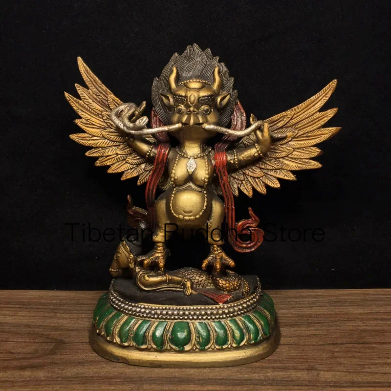 

Ancient Nepalese Tibetan Pure Copper Painted Ornament of Dapeng Golden Winged Bird Buddha Statue