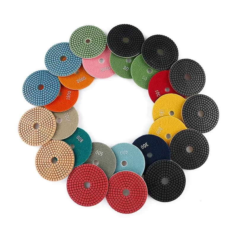 

3шт 4 дюйма/100 мм наждачная полировальная подушечка зернистость # 50- # 3000 используется для полировки и ремонта гранита, мрамора, бетона и камня