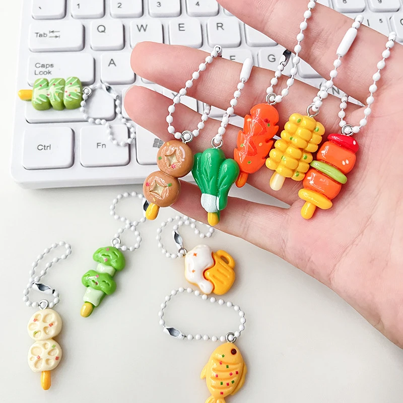 1PC Fashion Funny Barbecue Keychain Creative Simulation Food Keyring Mini Meat Skewer Model Pendant Bag Hanging Ornament Gifts