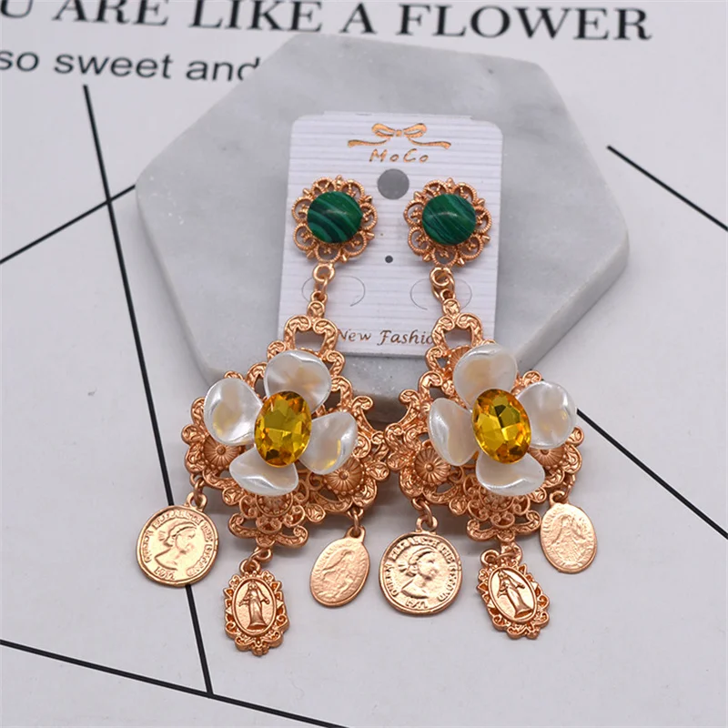 Magnetic Flower Baroque Vintage Palace Cross Alloy Earrings Earrings European and American Show Earrings Earrings