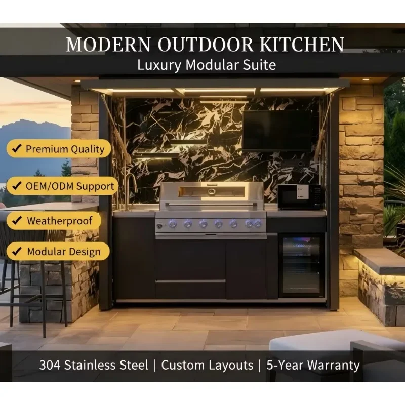 New Modern-Style Stainless Steel Acrylic Outdoor Modular Mobile BBQ Kitchen with Fireproof and Eco-Friendly Features