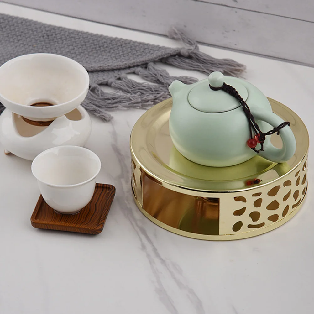 

Stainless Steel Teapot Heated Base Modern Warmer Metal Coffee Stove Oil Golden Heater Hollow Tea