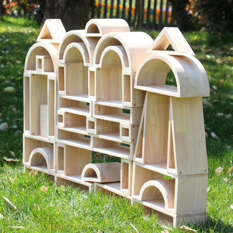 Factory-direct Wholesale Early-learning Hands-on Mind-building Construction Blockslarge Hollow Blocks 58 Pieces Natural Solid