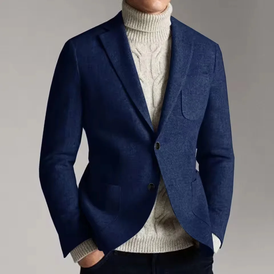 เสื้อสูทผู้ชายผ้าวูลผสม กระดุมแถวเดียว สไตล์หรูหรา สำหรับธุรกิจ ทรงเข้ารูป สไตล์ลำลองทันสมัย เสื้อโค้ททางการ เสื้อโค้ททวีดผู้ชาย