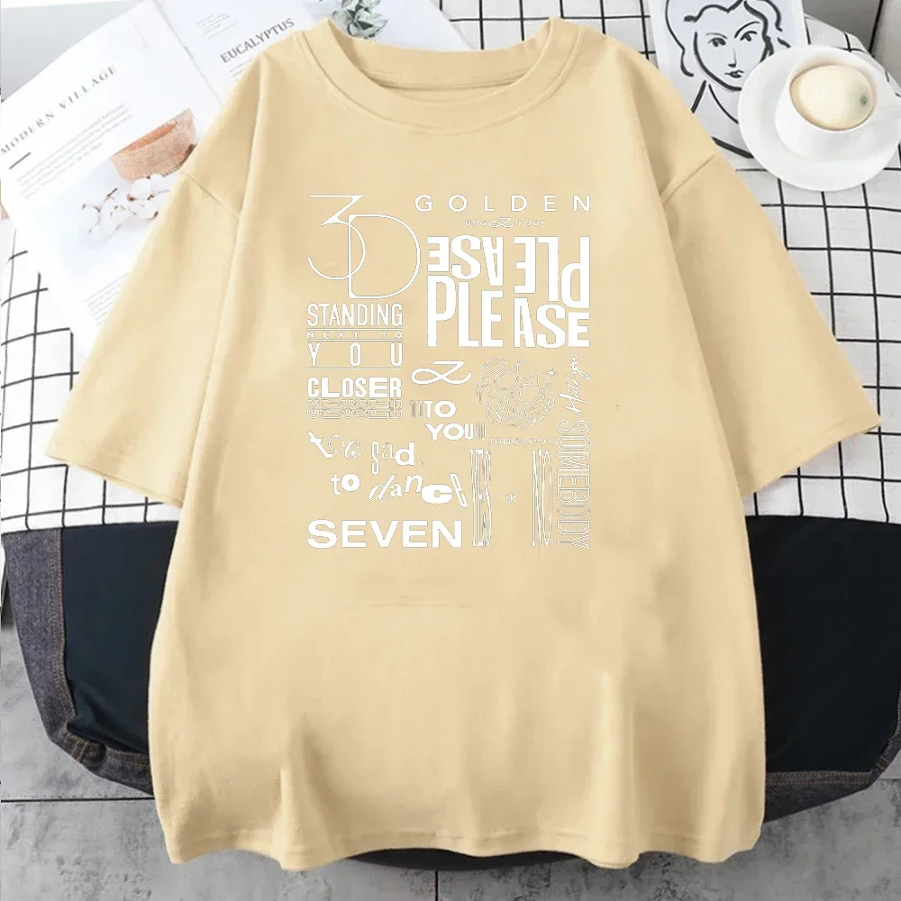 JungKook Golden T-shirt Harajuku Standing Next To You Short Sleeved Unisex Retro Seven Piece Pullover Sports T-shirt South Korea