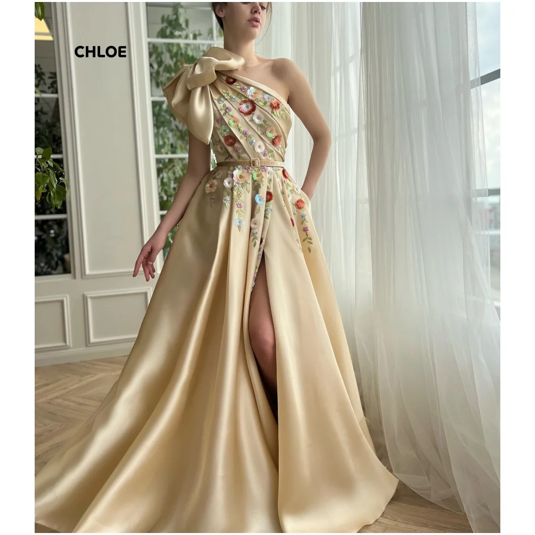 

Custom Made Luxurious Women's Evening Dresses Woman Elegant Luxury Women Evening Dress Line A Sleeveless One Shoulder Ball Gowns