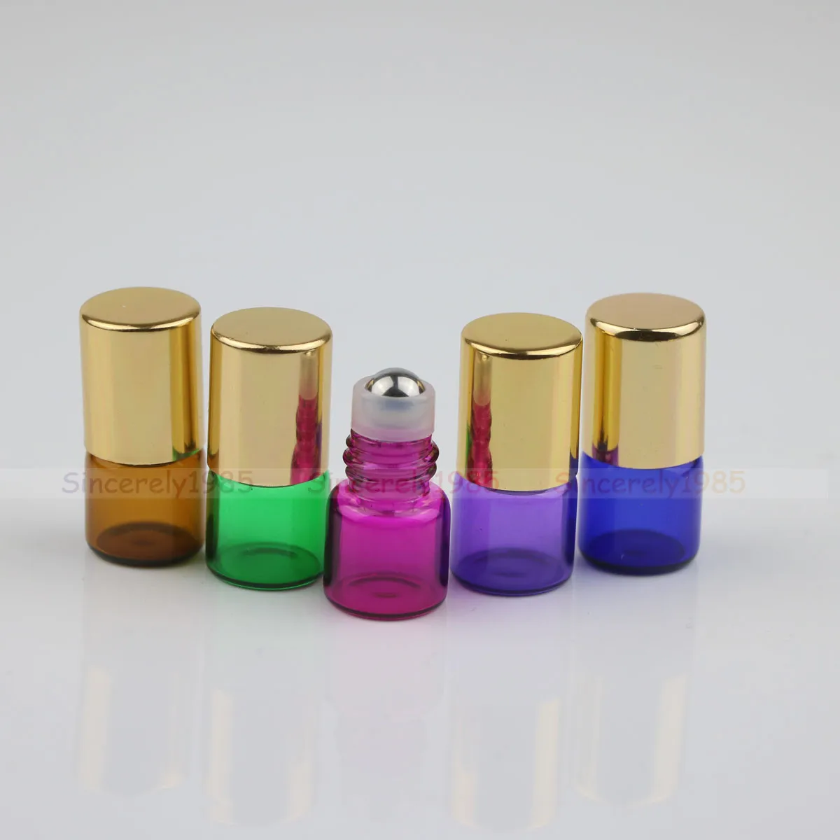 200X 1ml Mini Glass Roll on Bottle Sample Vials Roller Ball for Perfume Essential Oils with Gold Color Cap/Lid Portable