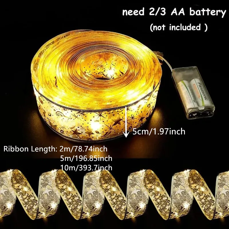 New Year 2026 Christmas Decoration LED Ribbon Fairy Lights Christmas Tree Ornaments for Home DIY Bows Light String Navidad 2025