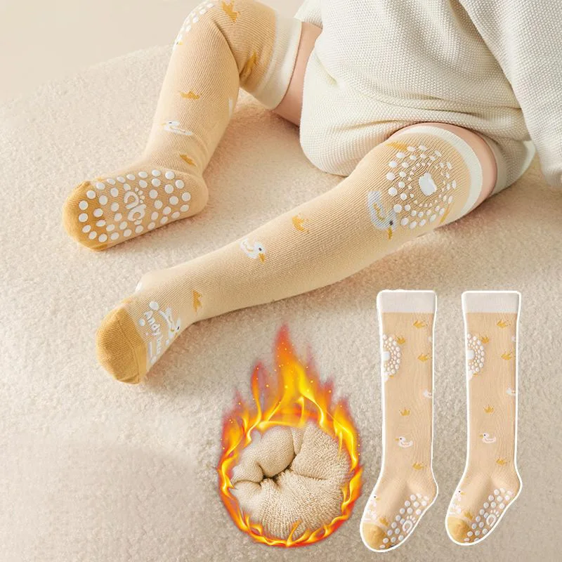 

AIBEDILA 1 Pair Newborn Baby Knee High Socks Non-slip Skin-friendly Infant Crawling Floor Stockings Girls/Boys 1-3Y Cotton Sock