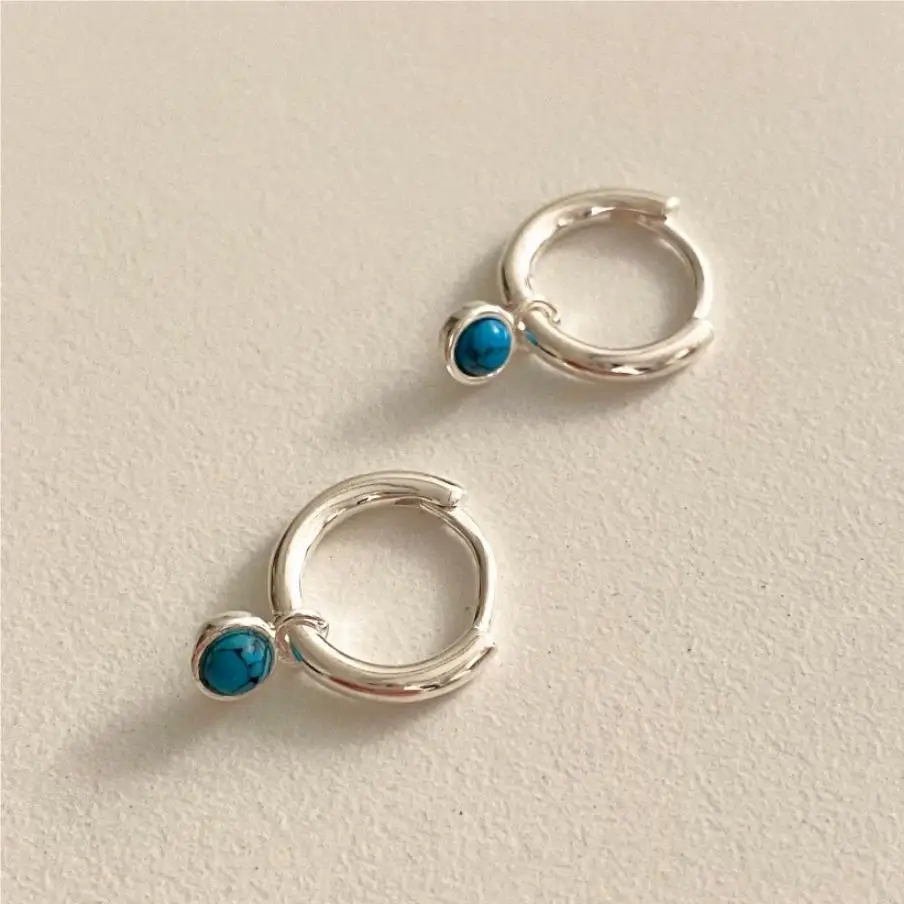 La Monada Hoop Earrings For Women Pierced Silver Female Round Silver 925 Earring Jewelry For Women Ear Girls Blue Stone