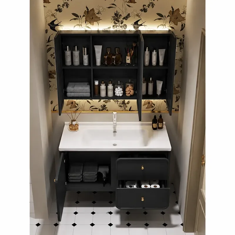 Beauty Oak Smart Bathroom Cabinet Modern Sink Washbasin Vintage Toilet Washstand Storage Unit for Contemporary Home Decor