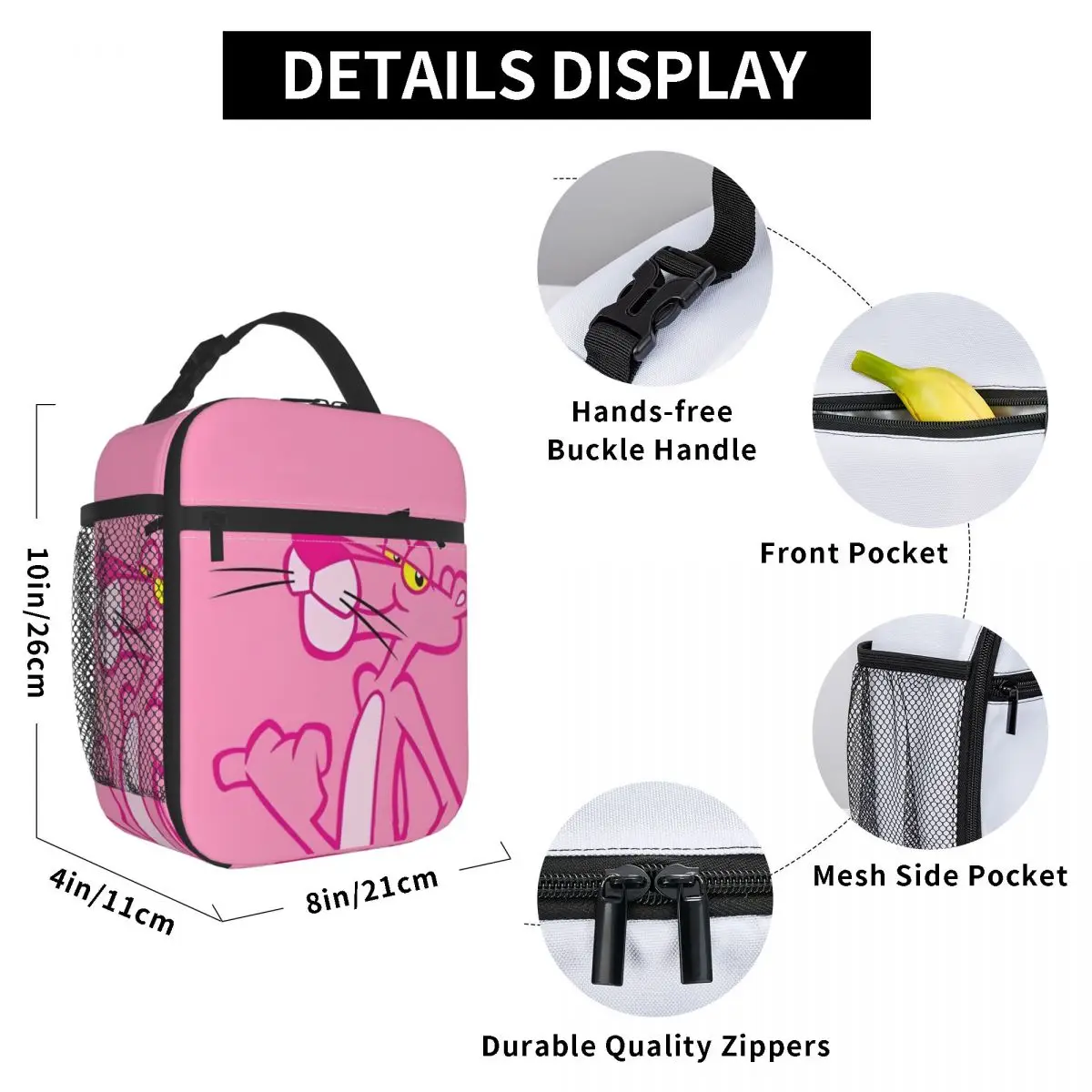 Pink Panther Insulated Lunch Bags Cooler Bag  Meal Container Cartoon Portable Tote Lunch Box Food Storage Bags Beach Picnic