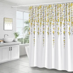 Floral Shower Curtains Gold Grey Vine Plants Flowers Modern Minimalist Polyester Fabric Bathroom Decor Bath Curtain with Hooks