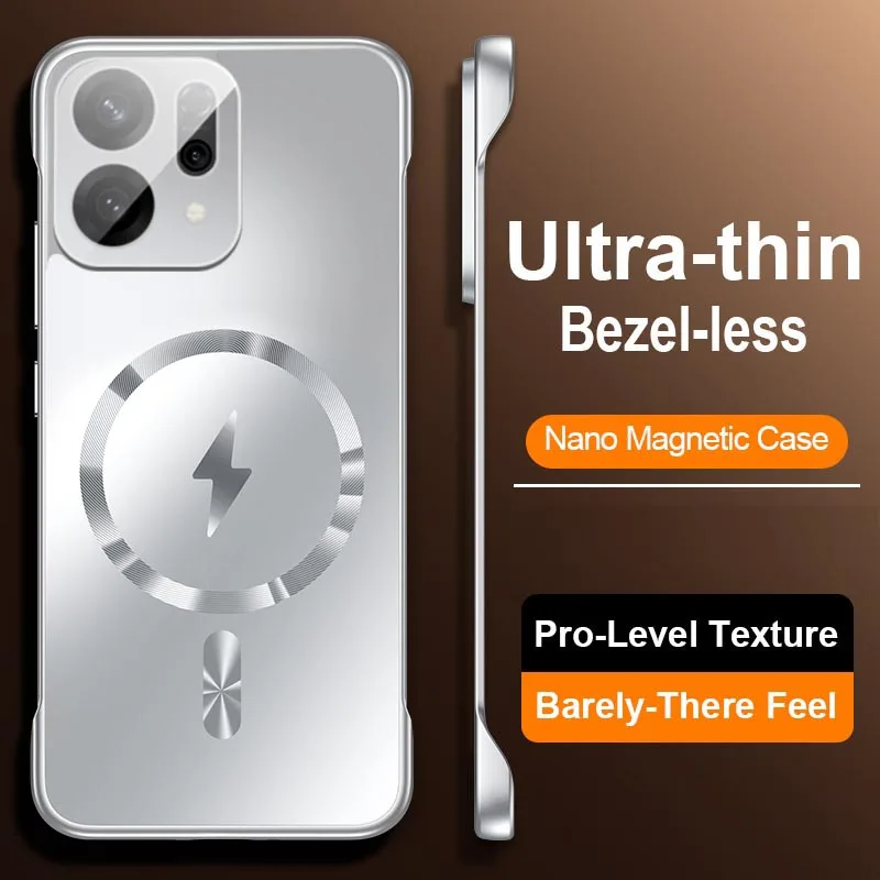 

For OPPO Reno 14 Pro Phone Case, For Magsafe Wireless Charging Frameless Frosted Metal Hard Back Cover