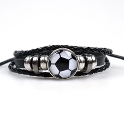 Fashion Football Sport Bracelet For Men Soccer Basketball Tennis Charm Braided Leather Bracelet Women Adjustable Chain Jewelry