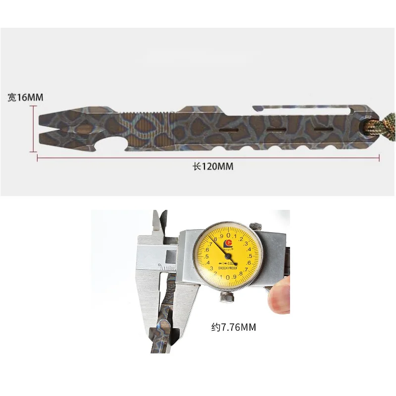 Imagem -06 - Queimar Titânio Liga Crowbar com Grampos Traseiros Abridor de Garrafas Multifunções Ferramentas Manuais Edc Camping ao ar Livre Extrator de Unhas com Paracor