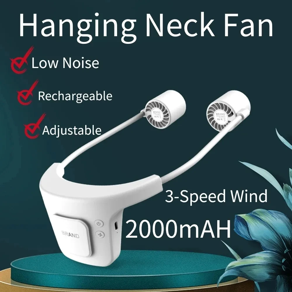 

Summer 2000mAh Hands-free Neck Band Fan Hands-Free Hanging USB Rechargeable Dual Fan Mini Air Cooler Summer Portable Sarmocare