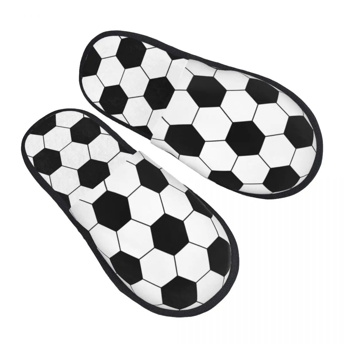 Custom Football Pattern Hexagonal Comfort Scuff Memory Foam Slippers Women Soccer Ball Bedroom House Shoes