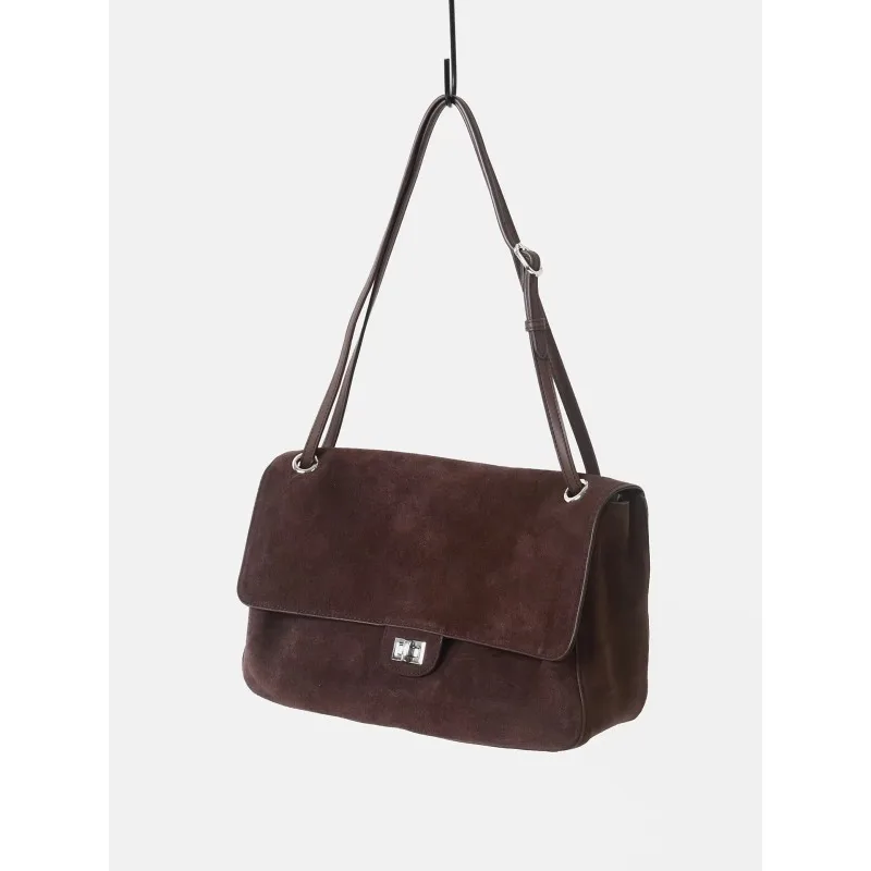 Women's Suede Cowhide Shoulder Bag Vintage Flap Handbag Adjustable Strap Large Capacity Crossbody Purse Casual Everyday Tote Bag