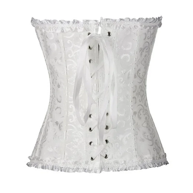 Sapubonva Corset Sexy Women's Plus Size Corsets and Bustiers Overbust Floral Gothic Brocade Corselet Clothing Top White Black