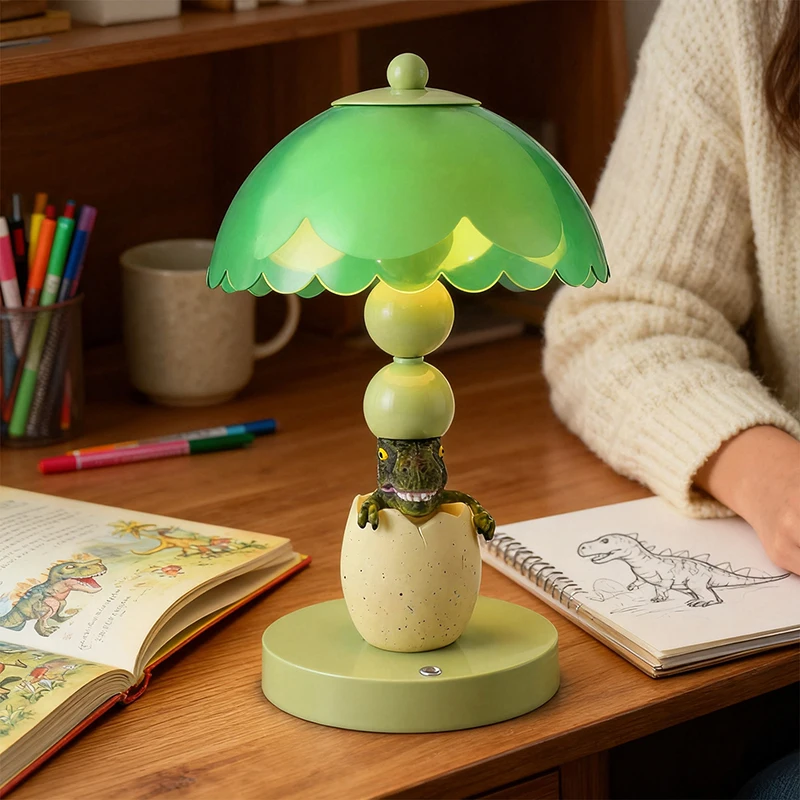 Dinosaur Egg T-Rex Table Lamp Q Version Night Light For Kids Bedroom Bedside Desk Living Room Tabletop Home Decor Ornament