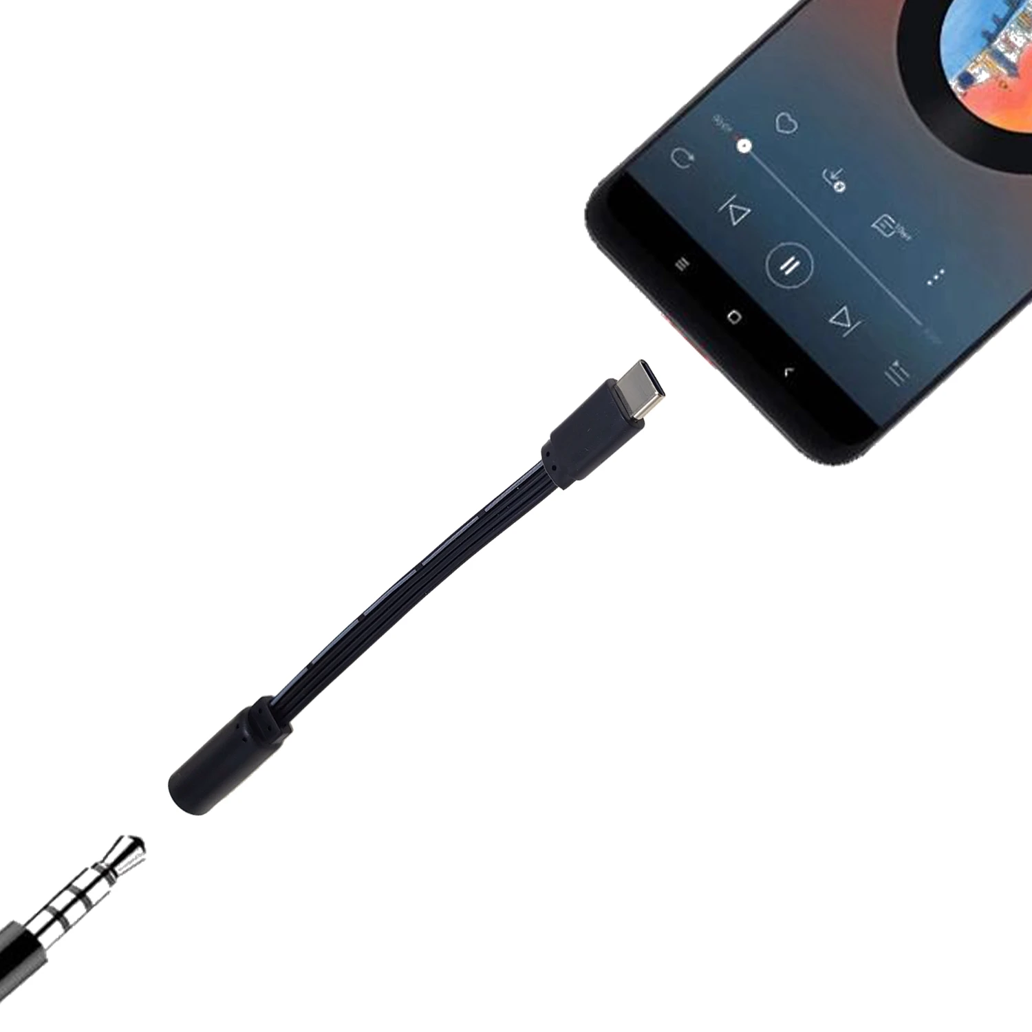 Headphone auxiliary audio cable adapter, USB-C to 3.5mm C-type connector flat 10CM