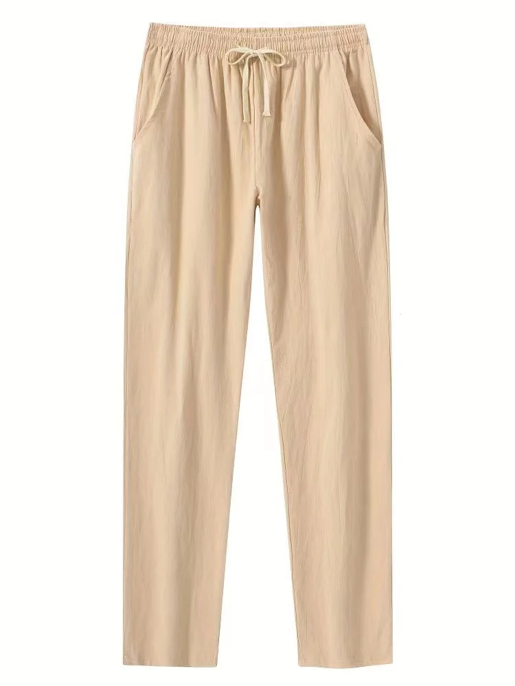 Hot Summer Thin Breathable Men's Casual Pants Solid Color Straight Pants Cotton Hundred Street Loose Tie Pants