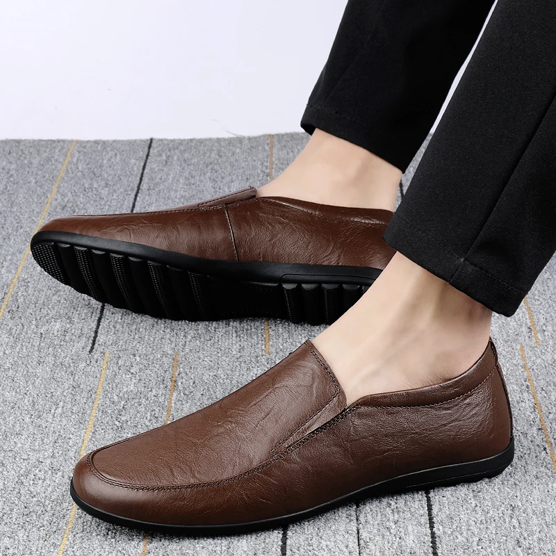 Fashion Men\'s Handmade Casual Slip On Shoes Genuine Leather Men Loafers Outdoor Comfortable Breathable Men Shoes