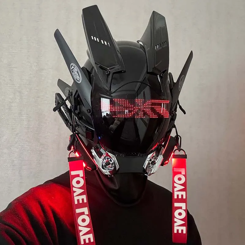 Cyber Punk Mask For Halloween Party Mech Warrior Mask Cosplay Costumes With LED Color Screen Bar Performance Photography Props