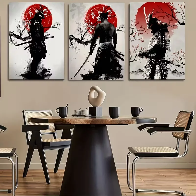 3PCS Traditional Japanese Samurai Classic Home Decora Wall Decora Hanging Paintings Ideal Office Decora and Living Room Decora view 3