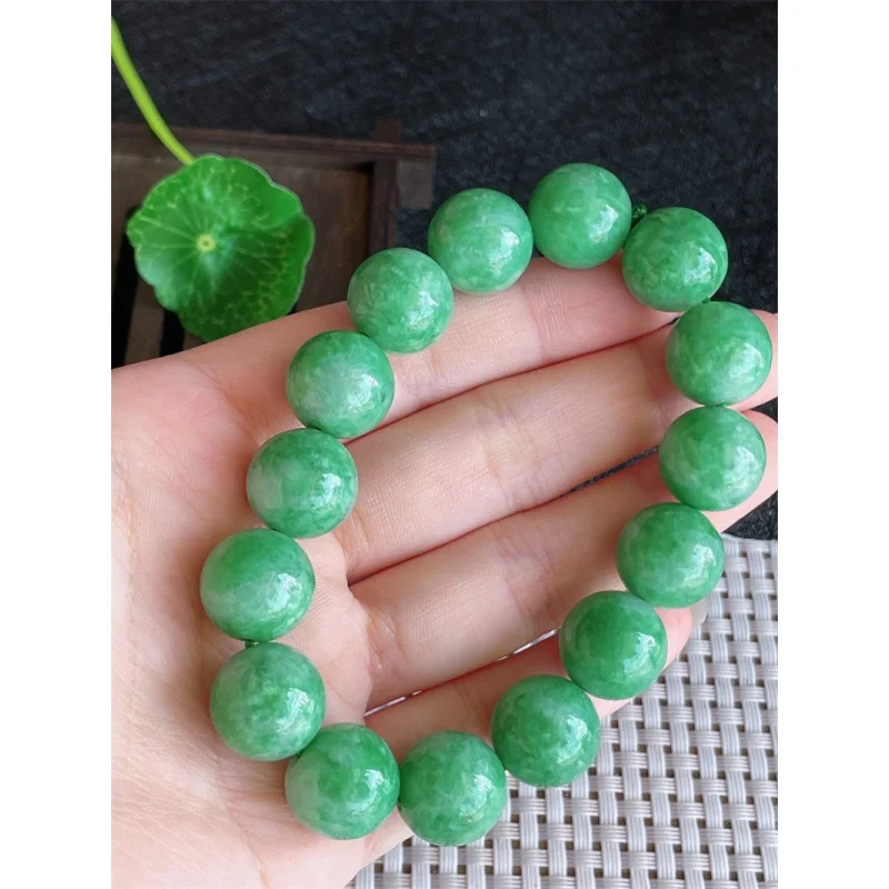 

Myanmar Natural a Jade Bracelet Bead Ice-like Full Green round Beads 15 Pieces 74.89G