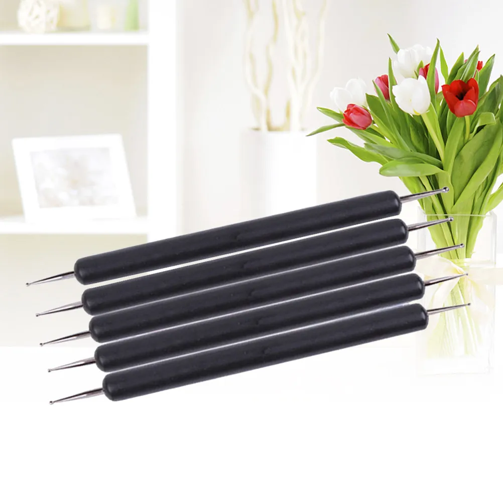 5Pcs Double Ended Nail Dotting Tools Wood Metal Stylus for Nail Art Embossing Clay Painting Acrylic Oil Watercolor