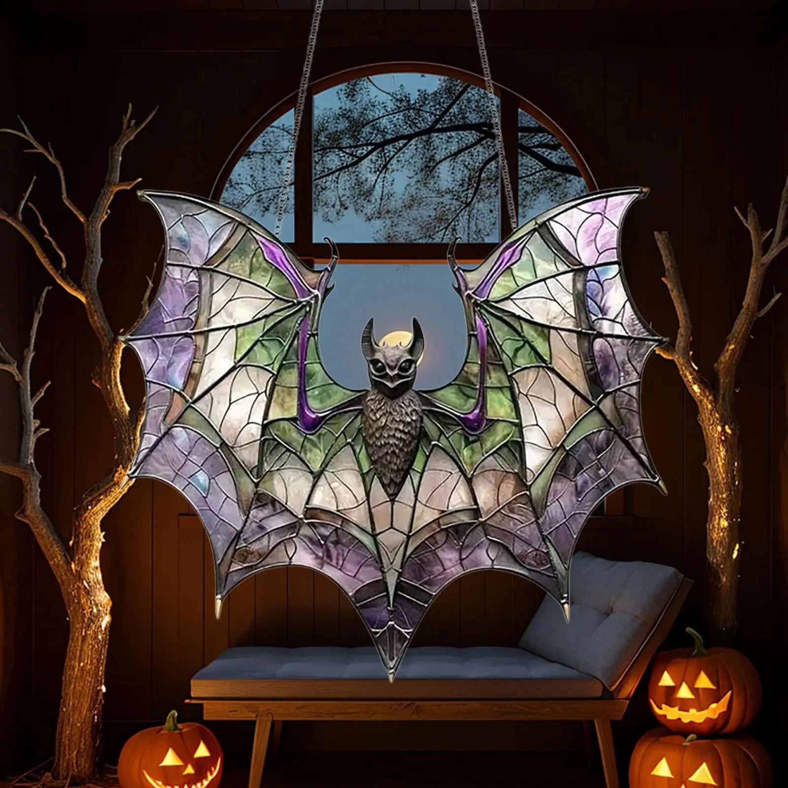 Bat Stained Glass Window Hanging Bat Suncatcher for Kitchen Living Room Home