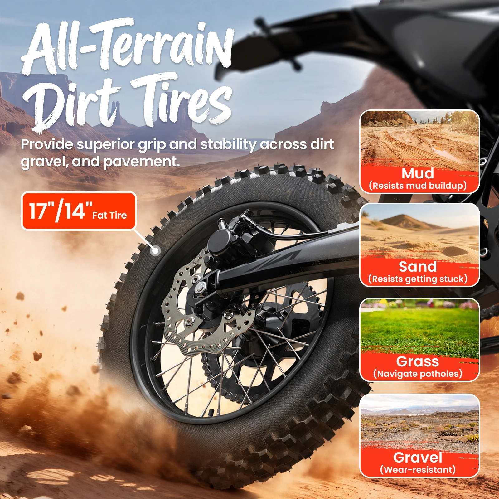 QRONGE X1 Spark L Electric Dirt Bike, 4500W Peak Electric Bicycle, 60V 28.8Ah Up to 50MPH & 60 Miles Electric Motorcycle, Full Suspension 17"/14" Off-Road Tire E-Dirt Bike for Adults Teens 1-Year Warranty - view 5