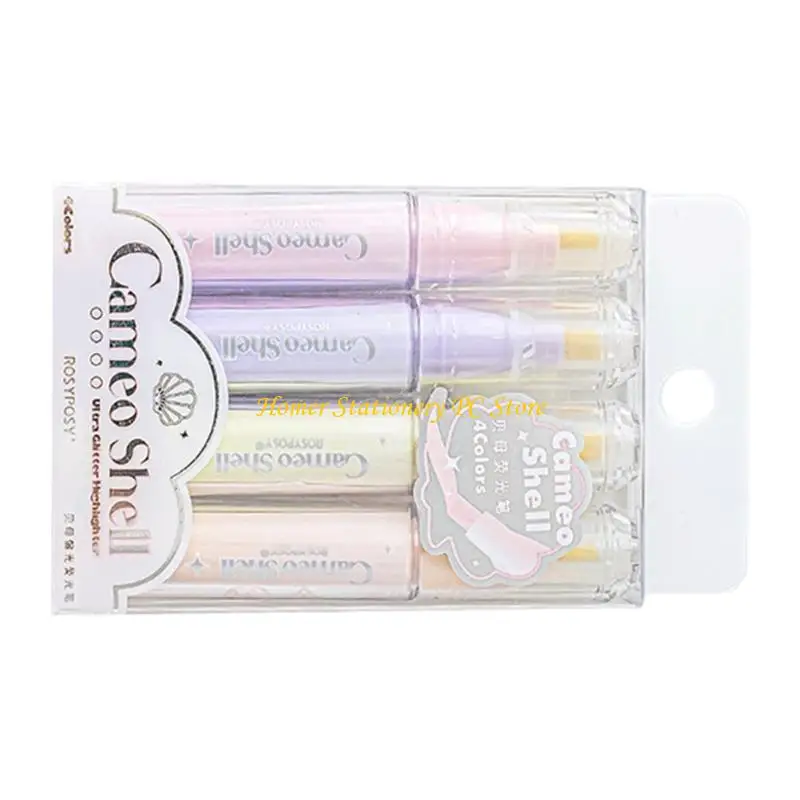 

Y5LA 4x Multifunctional Highlighter Pen Sparkling Markers Pen Graffiti Markers Clear Color Highlighter Set for Scrapbooking