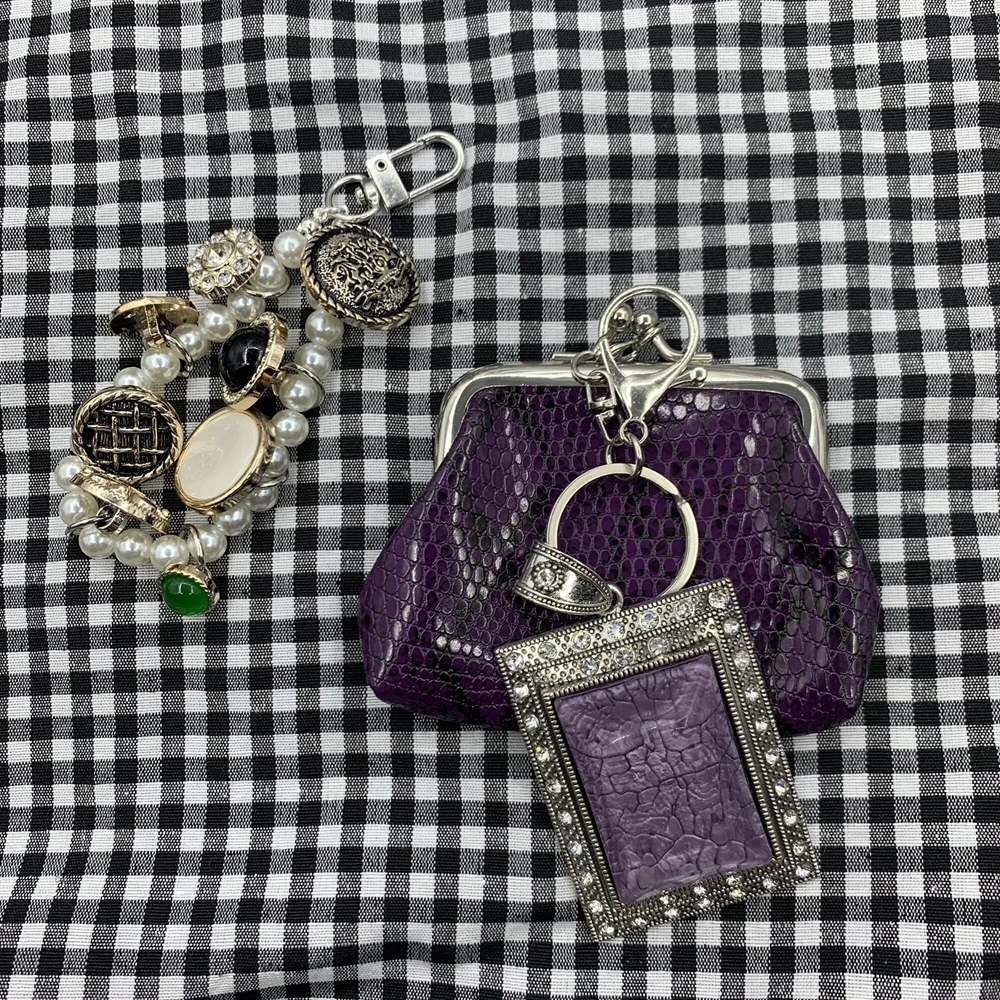 Retro Y2k Gothic style Wallet Trendy PU coin purse Cross Diamond Earphone Storage Bag Vintage Hanging Pendant