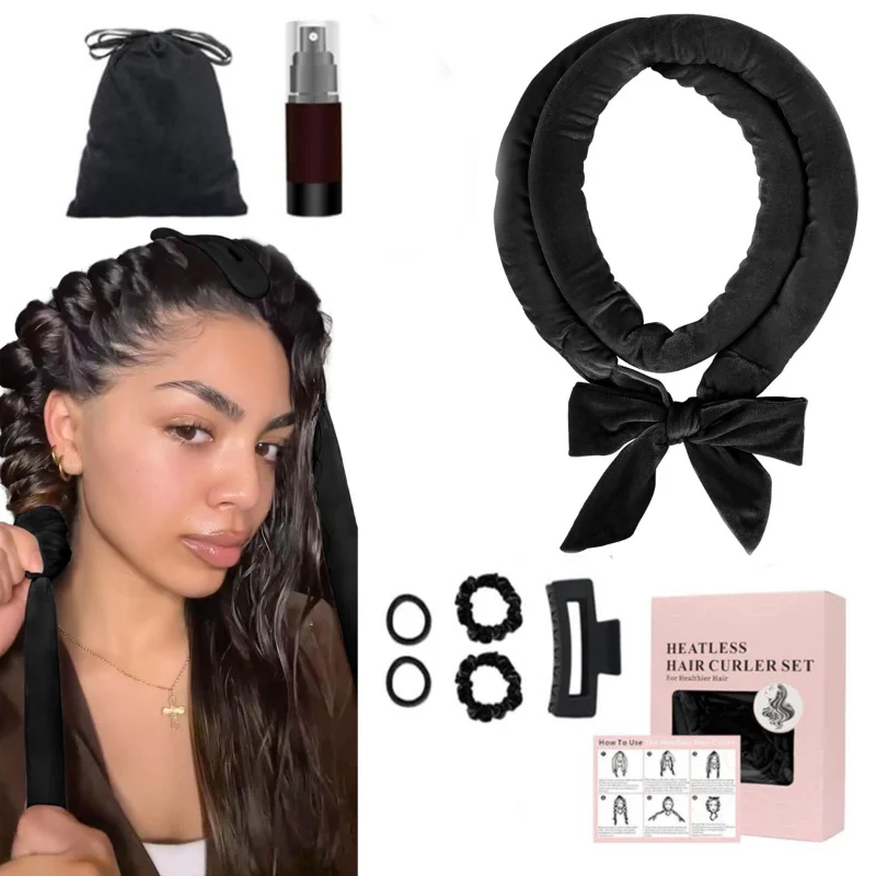 

No Heat Hair Curler Sleeping Cap Set Heatless Hair Curling Headband Hair Claw Clip Hair Rings Soft Sleeping Hat Salon for Lazy