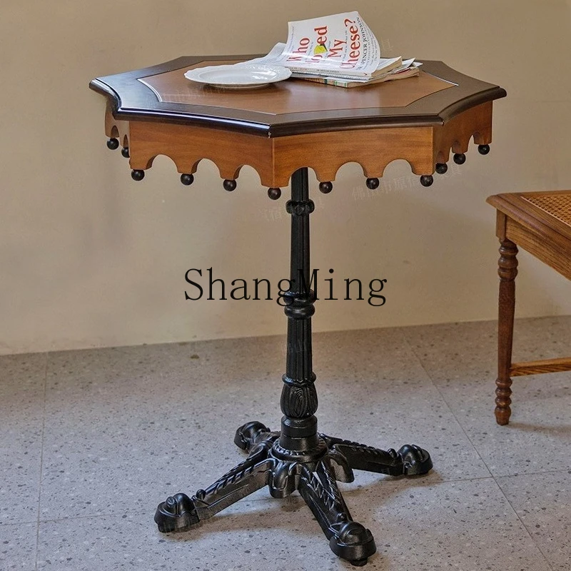 

ZYY carousel table retro solid wood polygon small table home balcony tea table creativity