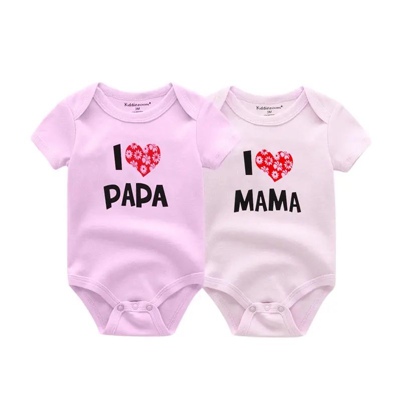 Kiddiezoom 2 Pcs/Lot Four Seasons I love Papa Mama Newborn Boy Girl Bodysuits Soft 100%Cotton Baby onesies Twin Clothes