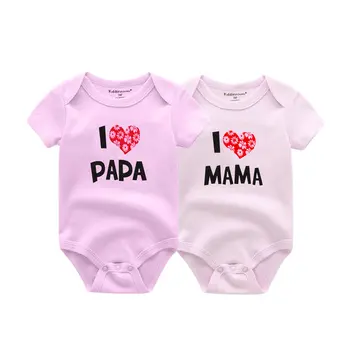 Kiddien'aime-Costumes de batterie pour nouveau-né, Onesies jumelles pour bébé, 100% coton, quatre saisons, j'aime papa maman, garçon, fille, doux, 2 pièces par lot 2