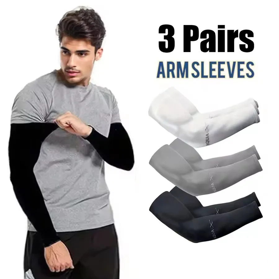 3Pairs Unisex Fashion Sun Ice Silk Arm Sleeves for Summer Sun Protection Ideal Outdoor Activities like Riding Driving Fishing