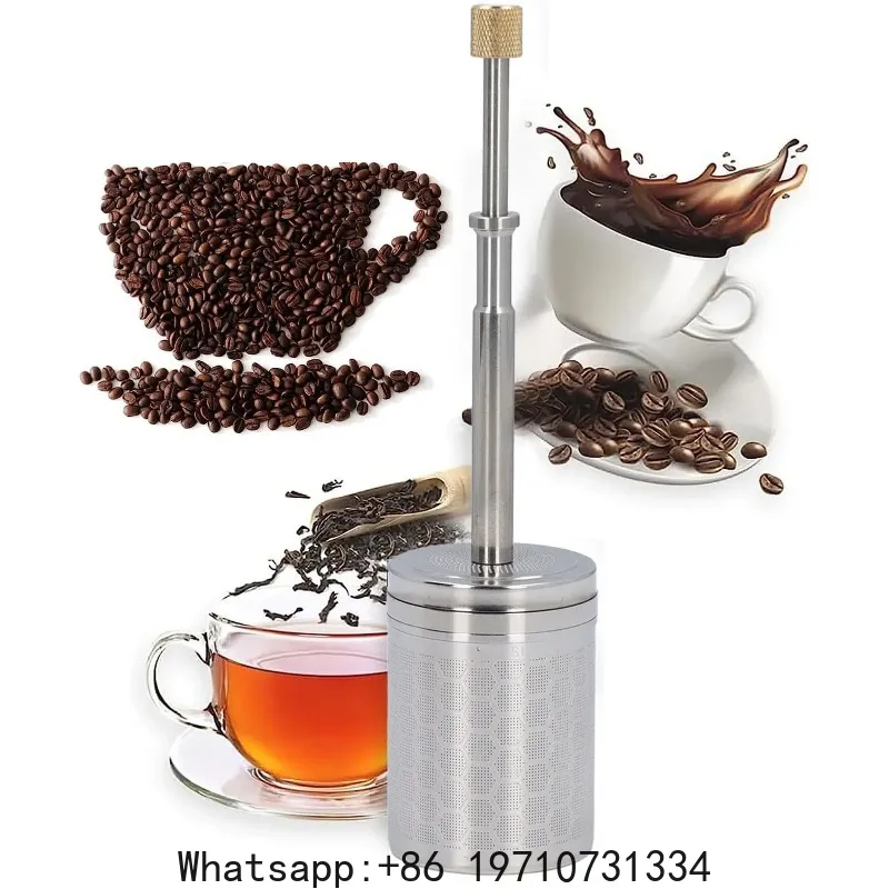 Press Type Coffee Infuser Stainless Steel Spring Drive Strainer Reusable Coffee Brew Plunger Filter for Home and Travel