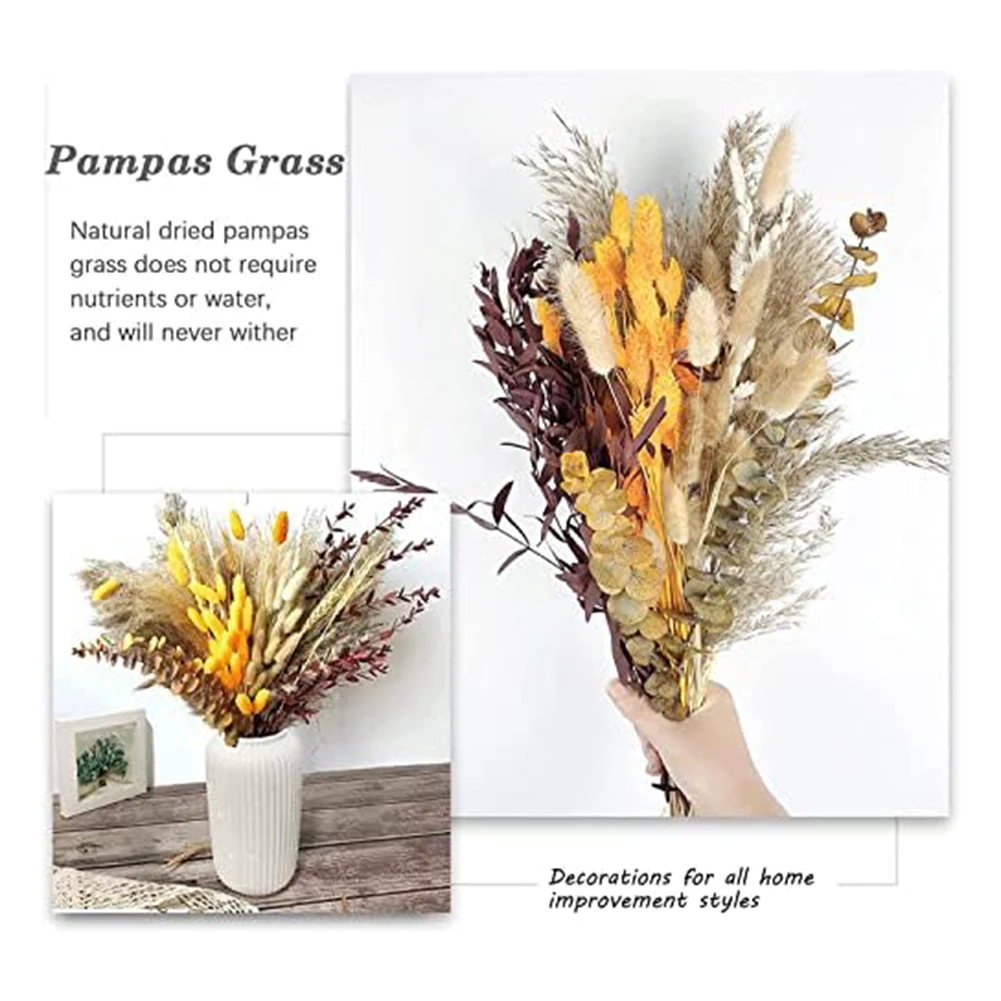 100 قطعة/المجموعة/مجموعة باقة عشب بامباس مجففة طبيعية من الزهور المجففة لغرفة المعيشة الأنيقة وديكور الحفلات ومستلزمات الأعياد والحفلات #6
