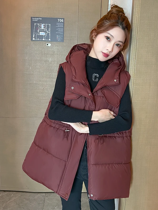 

Модный хлопковый жилет с капюшоном, женский топ средней длины, осень-зима, Новое поступление, полиэфирное волокно, молния для поездок на работу